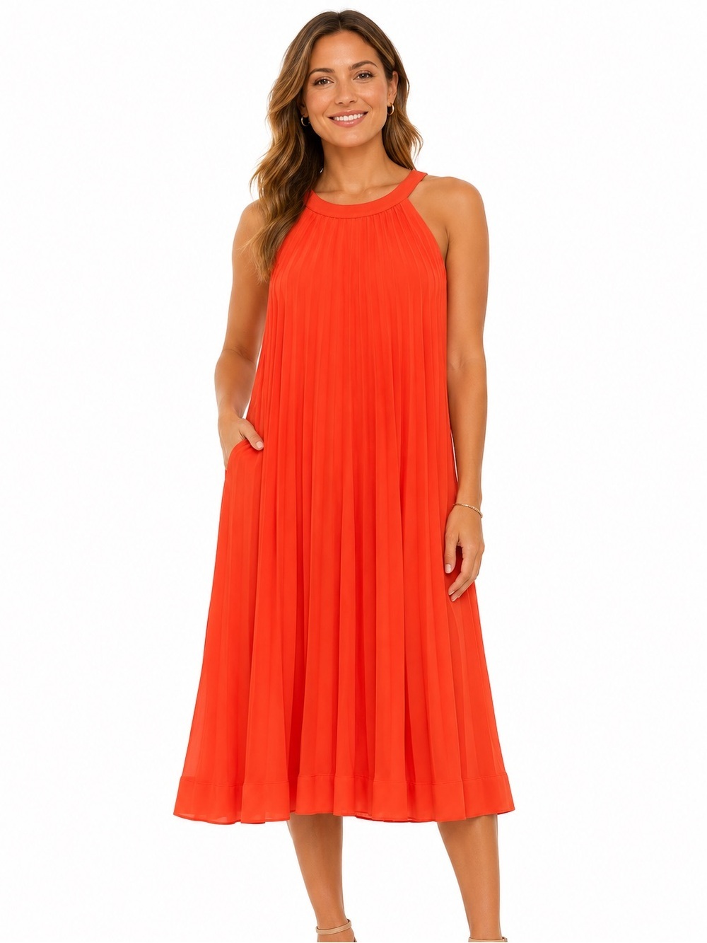 Alex Marie Bold Tangerine Accordion/Flare Style Dress Office Church Sz 8